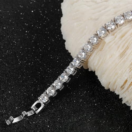 Kose Tennis Bracelet for Women | 4MM/5MM Cubic Zirconia | 18K Gold/White Gold Plated Classic Bracelet | Size 6/6.5/7 inches - color: 4MM-white gold, size: 6inch