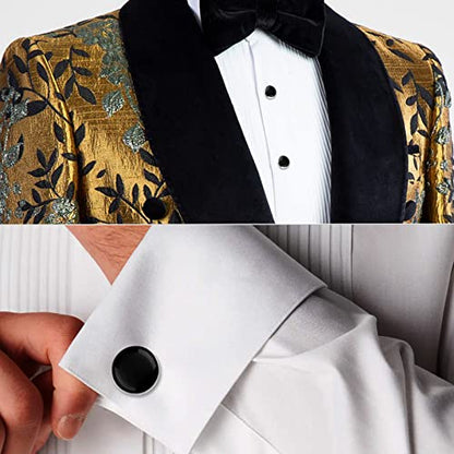 AMITER Men’s Cufflinks and Tuxedo Studs Set, Suitable for Black Suit White Shirts on Wedding, Anniversary, Birthday - color: Solid Black+silver color