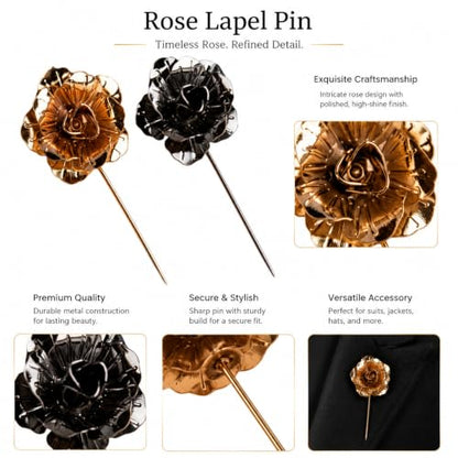2 Pcs Suit Rose Lapel Flower Pin for Men Silver Gold Formal Wedding Pins | 2 Pcs Suite Flower Pin Flower Lapel Pin for Men Rose Pins for Suits Silver and Gold Lapels Set Metal Suit Accessory Men's
