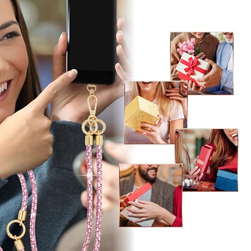Crystal Phone Strap Crossbody Rhinestone Cell Phone Neck, Pink - color: Pink
