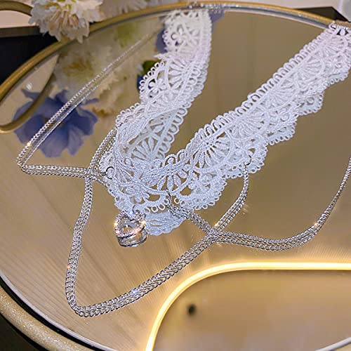 Bethynas Gothic White Lace Sexy Choker Necklace Heart Butterfly Pendant Tassel Collar Neck Chain Bridal Wedding Jewelry for Women Girls - color: Style B