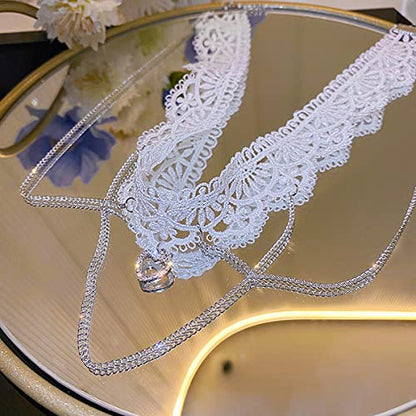 Bethynas Gothic White Lace Sexy Choker Necklace Heart Butterfly Pendant Tassel Collar Neck Chain Bridal Wedding Jewelry for Women Girls - color: Style B