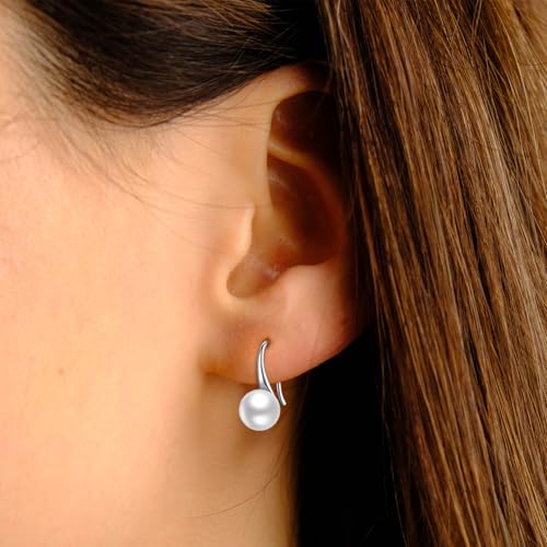 925 Sterling Silver Freshwater Cultured Handpicked AAA+ Quality Pearl Drop Earring for Women - color: Short,White Pearl(0.31-0.33 inches)