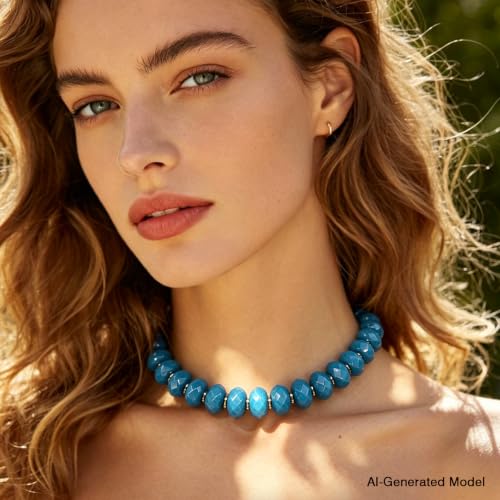 Colorful Chunky Acrylic Beaded Choker Necklaces for Women | Multicolor Faceted Beads, Sturdy Metal Chain, Adjustable Detachable, Lightweight, Summer Boho, Sparkly Statement Jewelry Gift - color: Lake Blue