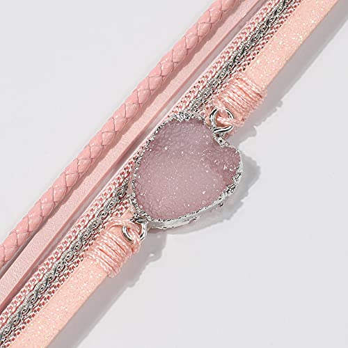 Artilady Leather Wrap Bracelet for Women, Pearl Beaded Bangle Stack Jewelry | Easy on-off, Elegant Handmade Multi-Layered, Daily Casual Date Beach Vacation, Gift for Ladies, Mother, Sister & Friend - style: Pink