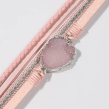 Artilady Leather Wrap Bracelet for Women, Pearl Beaded Bangle Stack Jewelry | Easy on-off, Elegant Handmade Multi-Layered, Daily Casual Date Beach Vacation, Gift for Ladies, Mother, Sister & Friend - style: Pink