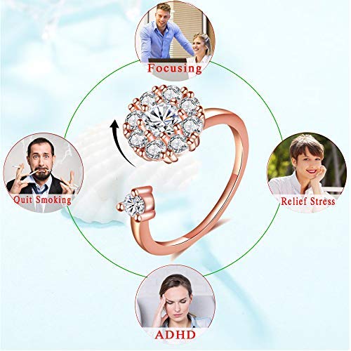 Fidget Rings for Anxiety, Womens Focus Spinner Ring, Discreet Boredom Relieving Ring Stacking Finger Promise Engagement Gift - color: Rose Gold Band Ring