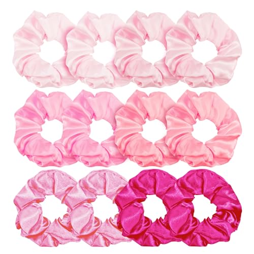 KICOSY Pink Silk Hair Scrunchies for Women Girls 12Pcs Bulk for Thick Hair No Damage Hair Ties Accessories - color: pink