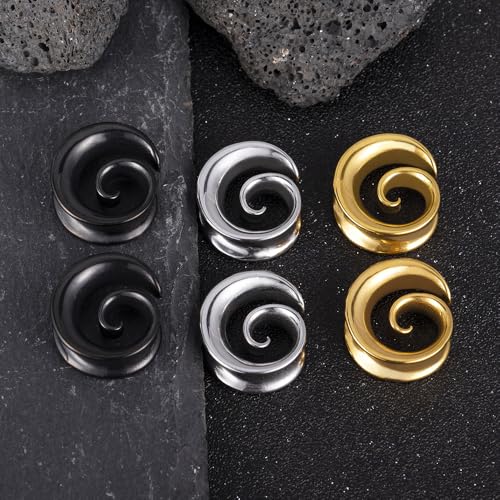 2PCS Spiral Saddle Ear Tunnels Plugs 316 Stainless Steel Ear Gauges Hypoallergenic Earrings Expander Stretcher Piercing Body Jewelry - color: Black, size: 8mm(0G)