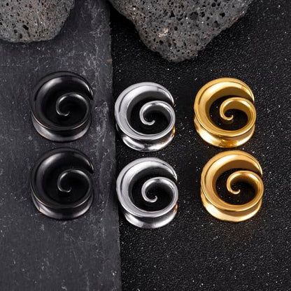 2PCS Spiral Saddle Ear Tunnels Plugs 316 Stainless Steel Ear Gauges Hypoallergenic Earrings Expander Stretcher Piercing Body Jewelry - color: Black, size: 10mm(00G)