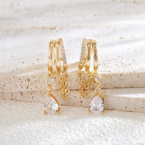 YOQUCOL Gold Plated Y2K Clip On Hoop Earrings for Women,Sweet Cool Edgy Trendy Layered Hoop with Tassel Chain Dangle, Non Pierced Jewelry Gifts - color: Teardrop