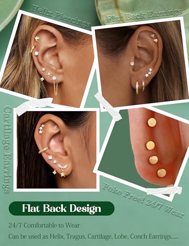 Hypoallergenic Flat Back Earrings Cartilage Earring Stacks for Sensitive Ears - Toe Rings for Women 14K Gold Filled Simple Hug CZ Triple Open Band Rings
