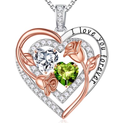 Iefil Heart Birthstone Necklace for Women - Double Birthstone Jewelry | 925 Sterling Silver, Gift Box Packaging, Anniversary Birthday Gifts for Women Wife Mom - color: 04-08-Apr-Aug Birthstone