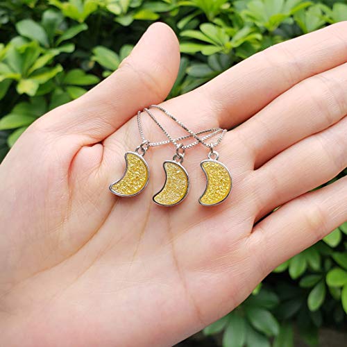 Adabele Natural Druzy Necklace Small Tiny Moon Gemstone Pendant 18 inch Sparkly Agate Stone Crystal Women Jewelry Tarnish Resistant Stainless Steel/Gold Plated Chain - color: Golden champagne druzy - stainless steel