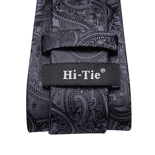 Hi-Tie Men 63inches Tie Set Extra Long Necktie Paisley Tie Pocket Suqare Cufflinks Big and Tall Men Tie - color: Black
