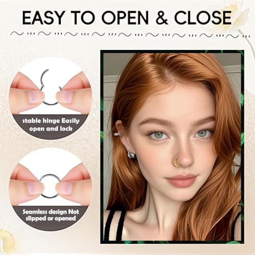 10Pcs Gold Nose Ring Hoop 18G/20G Clicker Nose Hoops Hypoallergenic Stainless Steel Nose Piercings Jewelry Gold Nose Jewelry Septum Helix Cartilage Lip Body Piercings for Women Men 7mm 8mm 9mm 10mm 12mm - color: Black and Gold-18G