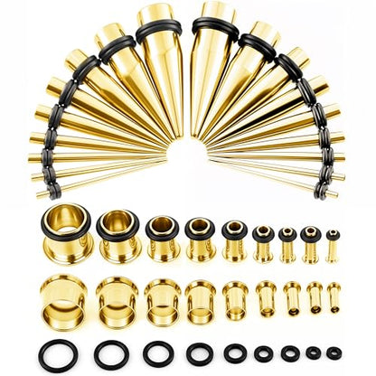 BodyJ4You 36PC Ear Stretching Kit - Complete Beginner Set 14G-00G | Gauges for Ears Stainless Steel Tapers Single Flare Plugs Tunnels - Dead Stretching Lobe Men Women Expander - color: Goldtone, Single Flare