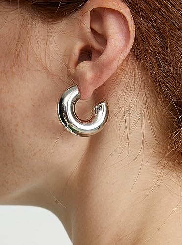 CONRAN KREMIX Waterproof Chunky Gold Hoops Earrings for Women Non Tarnish, Thick Gold Plated Circle Open Hoop,Lightweight Hollow Earrings Trendy - color: 30MM-Silver