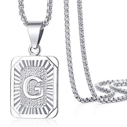 Trendsmax Initial Letter Pendant Necklace Mens Womens Capital Letter White Gold Plated A Z Stainless Steel Box Chain 22inch - style: G