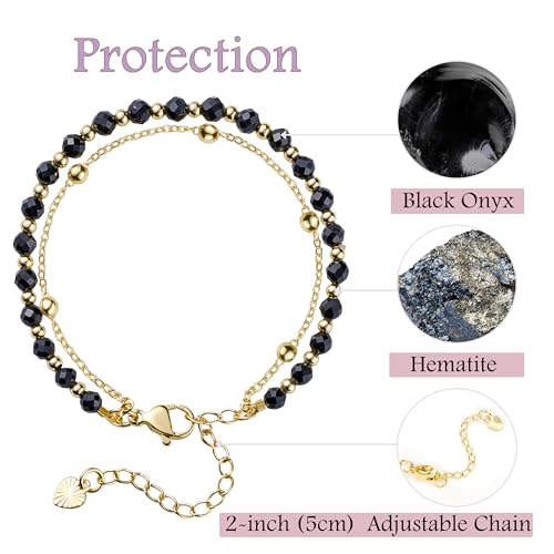 Farfume Crystal Beaded Bracelets for Women 4mm Natural Stone Jewelry Gifts | Natural Beads Gemstone,Handmade,Helper Tool,Yoga Protection,Hypoallergenic,Durability Wear - color: Black Onyx-Strength & Focus