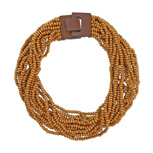 Coiris Beaded Strand Necklace for Women Boho Chunky Beaded Strand Necklace Bohemian Summer Beach Necklace Jewelry for Women(N0059-Black) - color: Wood