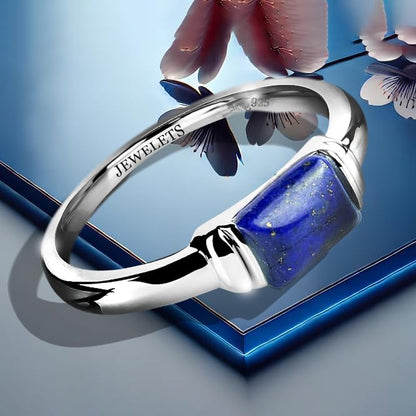 Lapis Lazuli Signet Ring for Men Women - Genuine Natural Gemstone Stone Ring in 925 Sterling Silver with Rhodium-Plated Band - Mens Signet Rings - Unisex Gift - Sizes 4-12