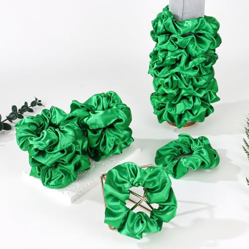 16 Pcs Satin Green Scrunchies Bridesmaid Proposal Gifts Hair Ties Scrunchies for Women Girls Bachelorette Party Favors (green) - color: green