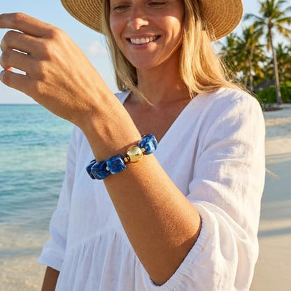 WOWORAMA Chunky Beaded Bracelets for Women Colorful Large Square Beads Bracelet Boho Acrylic Resin Stretch Bracelets Statement Chunky Bracelet Summer Jewelry - color: Square-Navy Blue