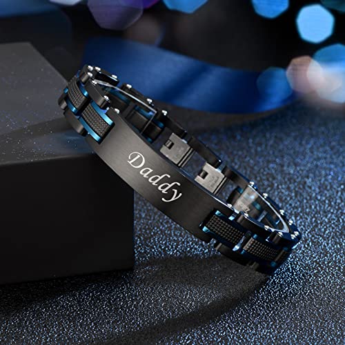 Holizaly Men's Stainless Steel Two Tone Square Link Bracelet, Black and Blue Ion Plated Black - color: blue-black 7