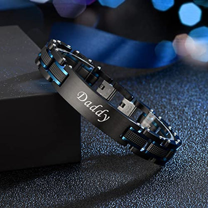 Holizaly Men's Stainless Steel Two Tone Square Link Bracelet, Black and Blue Ion Plated Black - color: blue-black 7
