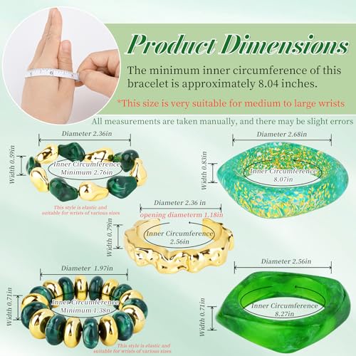 Acrylic Resin Bangle Bracelets for Women | Chunky Boho Stackable Geometric & Marbled Statement Jewelry | Lightweight Everyday Gift Set - color: Green