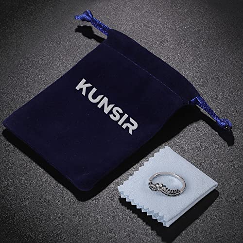 KUNSIR 925 Silver Cubic Zirconia Ring Size 7-9 Wedding Band Sterling Silver Eternity Ring Modern Style - style: Clear Zircon wishing bone Ring