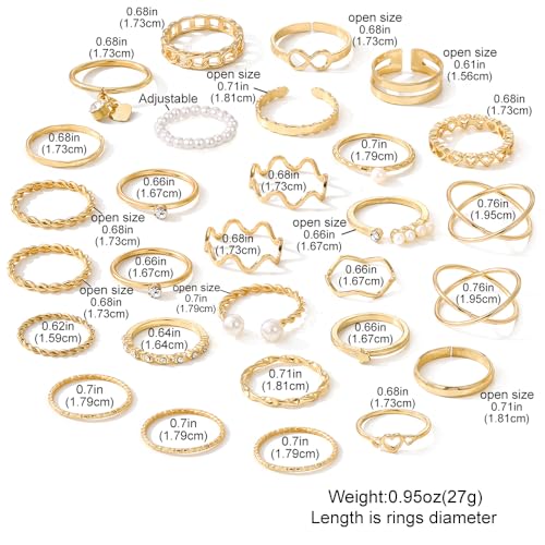 Golden Knuckle Rings Set for Women, 14k Golden Plated Open Stacking Knuckle Midi Rings Dainty Cubic Zirconia Crystal Simple Hollow Cute Rings Pack Jewelry Gifte - color: Golden 29PCS