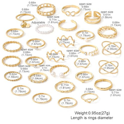 Golden Knuckle Rings Set for Women, 14k Golden Plated Open Stacking Knuckle Midi Rings Dainty Cubic Zirconia Crystal Simple Hollow Cute Rings Pack Jewelry Gifte - color: Golden 29PCS