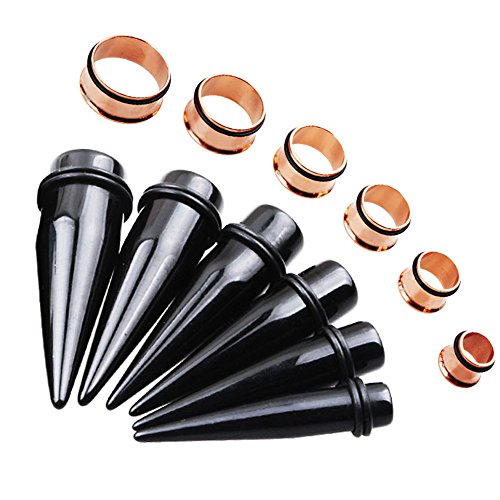 TOPBRIGHT 24PCS UV Acrylic Tapers and Surgical Steel Plugs Ear Gauges Kit Eyelets Stretching Set 00G-20mm - color: Rose Gold
