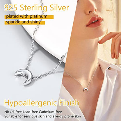 PROSILVER 925 Sterling Silver Necklace for Women Dainty Pendant Necklace | Hypoallergenic 925 Sterling Silver, Cute Small Pendant, Star/Heart/Moon/Triangle/Bar/Round Necklace Silver with Gift Box - color: 01 Sliver, style: 05 Moon