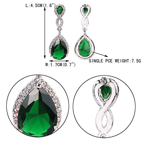 EVER FAITH Cubic Zirconia Wedding Earrings for Women Brides, Austrian Crystal Birthstone 8-Shape Infinity Bridal Dangle Earring - style: Pierced_Green Silver-Tone