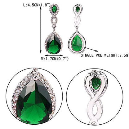 EVER FAITH Cubic Zirconia Wedding Earrings for Women Brides, Austrian Crystal Birthstone 8-Shape Infinity Bridal Dangle Earring - style: Pierced_Green Silver-Tone