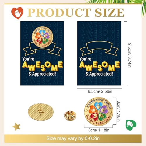 Sayglossy 30 Sets Volunteer Recognition Lapel Pins with Inspirational Card Hands That Serve Pins Employee Appreciation Gifts Bulk for Back to School Volunteer Employees Coworkers Cna Week Gifts - style: Hand-Heart