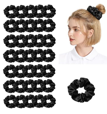 36Pack Womens Silk Scrunchies Satin Scrunchy Hairtie Hairbands Silky Hair Ties Elastics Hairs Bow Accessory Ponytail Holder - color: Black