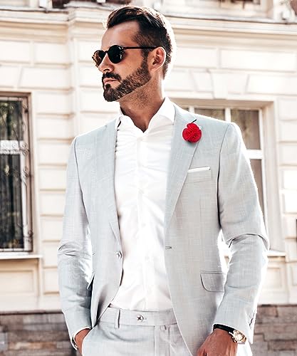 Premium Trio Cluster Flower Lapel Pin - Formal Boutonniere for Men, Flower Brooch Pin - color: Red