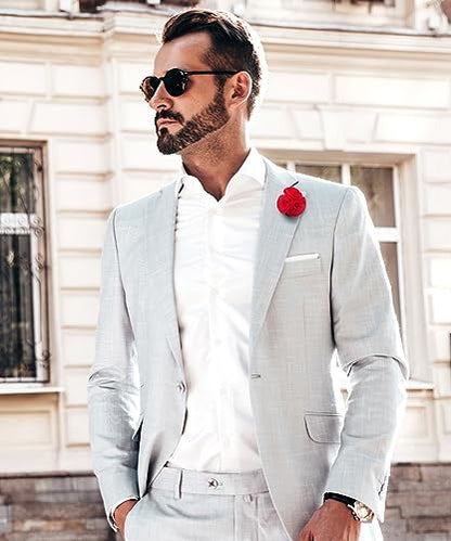 Premium Trio Cluster Flower Lapel Pin - Formal Boutonniere for Men, Flower Brooch Pin - color: Red