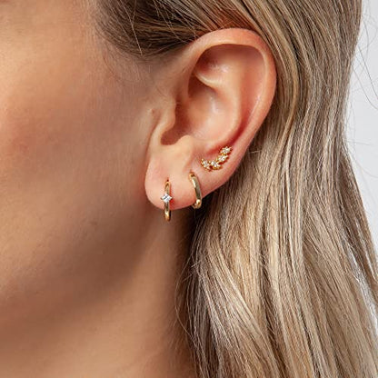 Freekiss 3 Pairs Hoop Earrings Set - Dainty Stud Dangle Cartilage for Women | Hypoallergenic Earrings, Cubic Zirconia Stackable Trendy Small Set Jewelry Gifts for Women - style: leaf set