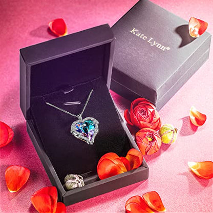 Kate Lynn Angel Wings Heart Necklaces for Women, White Gold Plated - color: Purple Light
