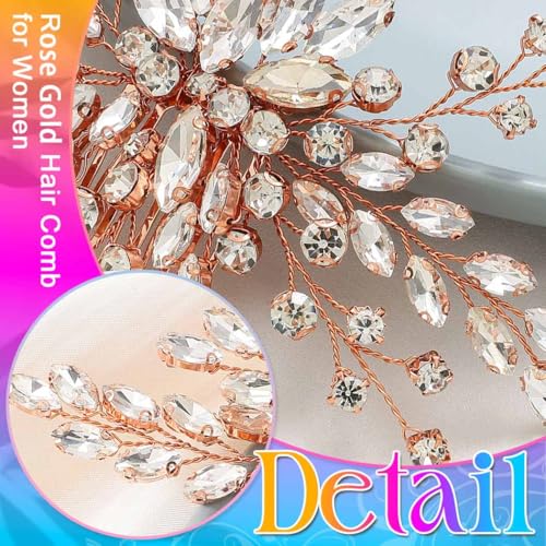 Bride Wedding Hair Comb Silver Crystal Hair Pieces Rhinestone Headpieces Bridal Hair Side Combs Hair Accessories for Women (C-Rose gold) - color: C-Rose gold