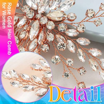 Bride Wedding Hair Comb Silver Crystal Hair Pieces Rhinestone Headpieces Bridal Hair Side Combs Hair Accessories for Women (C-Rose gold) - color: C-Rose gold