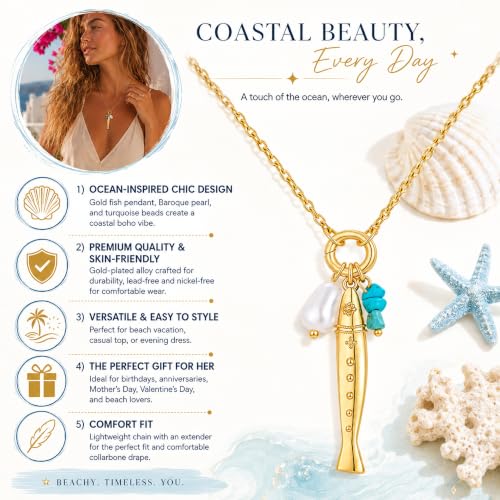 YUJIE Dainty Fish Pendant Necklace for Women 14k Gold Plated Ocean Fish Charm Necklace Summer - color: sardine
