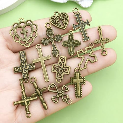 Sailanzi 100pcs Antique Blue Cross Series Pendant Jewelry Making DIY Keychain Earrings Pendant Various Design Charms for Jewelry Making Bracelets Necklace (SN907) - color: SN907