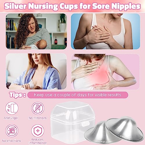 The Original Silver Nursing Cups, Nipple Covers for Breastfeeding, Nipple Shields for Nursing Newborn, Breastfeeding Essentials Silver Nipple Guards for Sore Nipple Relief-XL - size: X-Large