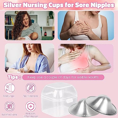 The Original Silver Nursing Cups, Nipple Covers for Breastfeeding, Nipple Shields for Nursing Newborn, Breastfeeding Essentials Silver Nipple Guards for Sore Nipple Relief-XL - size: X-Large